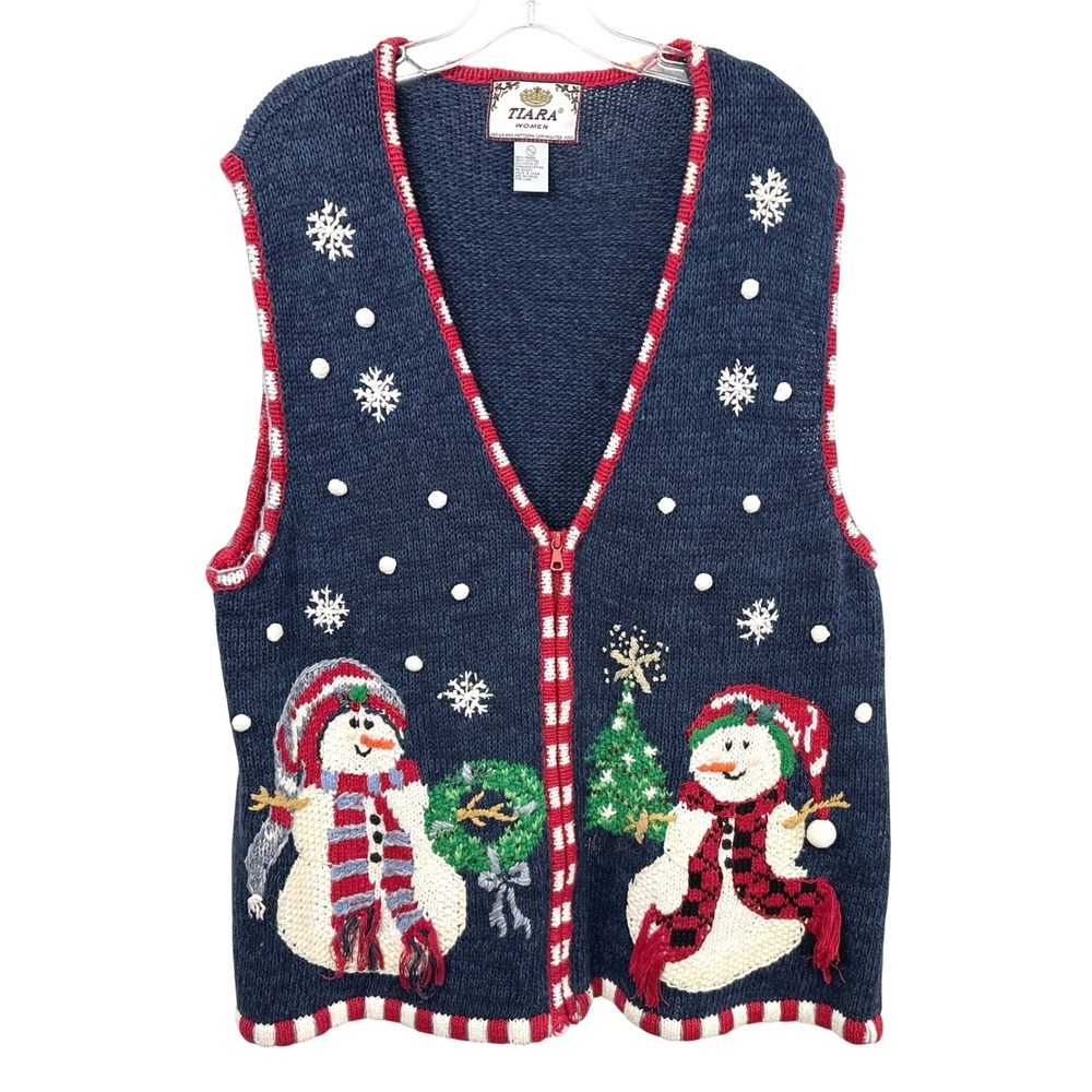 Tiara Plus Size 22/24 Sweater Vest Snowman Christmas VTG Novelty Ugly Party 1183